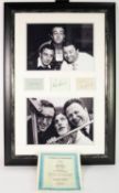 THE GOONS, THREE INDIVIDUAL AUTOGRAPHS ON CARD, framed as a montage with two black and white