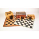 FRENCH MID TWENTIETH CENTURY BOXWOOD AND EBONISED WOOD STAUNTON PATTERN CHESS SET, in slide top box,