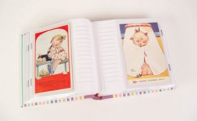MODERN POSTCARD ALBUM CONTAINING APPROX 45 MABEL LUCIE ATTWELL DESIGN POSTCARDS, seven being later