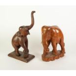 INDIAN PRE-WAR CARVED HARDWOOD ELEPHANT TABLE LAMP, raised trunk and torso pierced to receive wiring