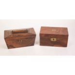 VICTORIAN ROSEWOOD SARCOPHAGUS SHAPED TEA CADDY, twin lidded interior with remnants of foil