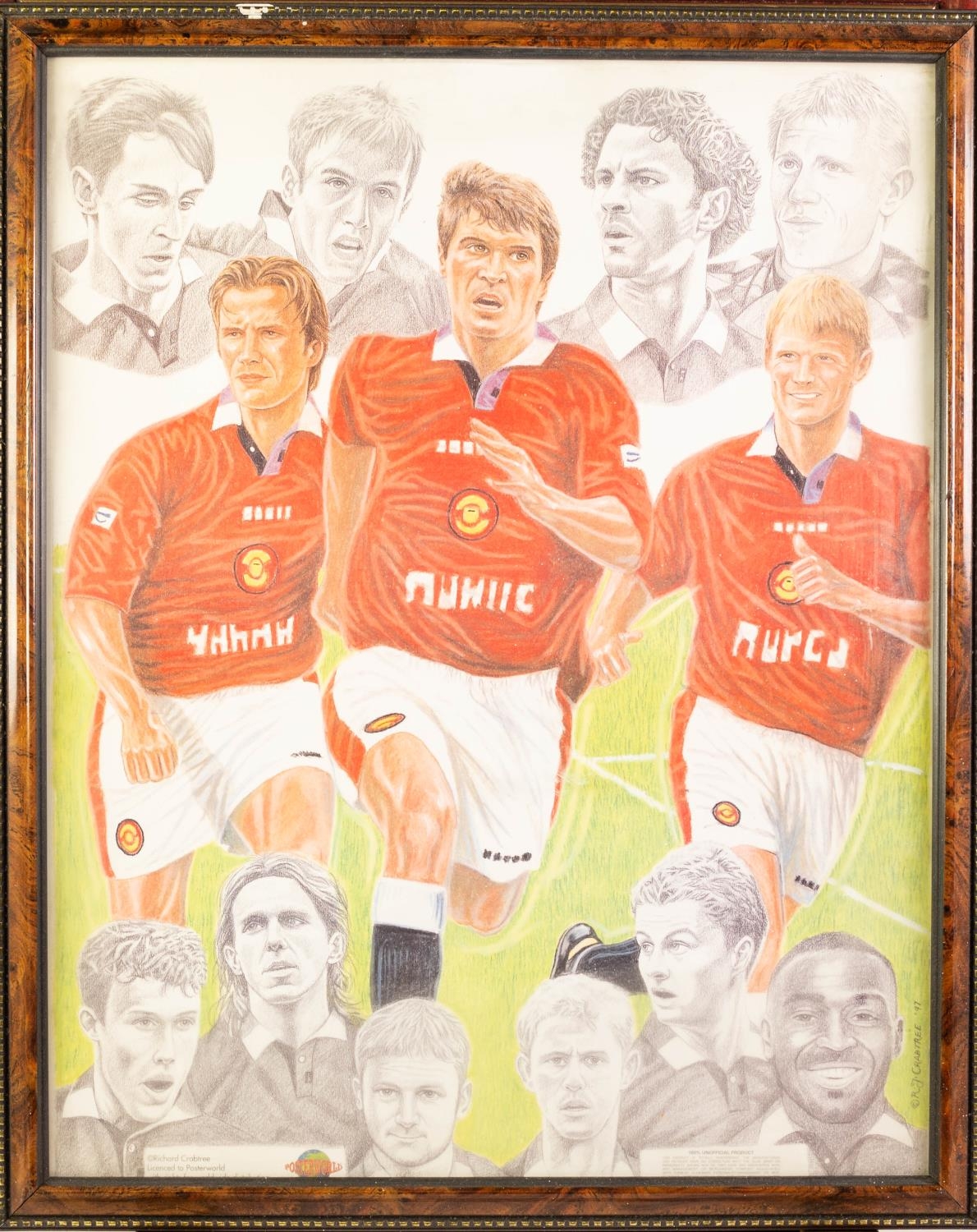 FIVE FRAMED PHOTOGRAPHIC PRINTS RELATING TO MANCHESTER UNITED including; 'King Eric' and a WALL - Image 2 of 7