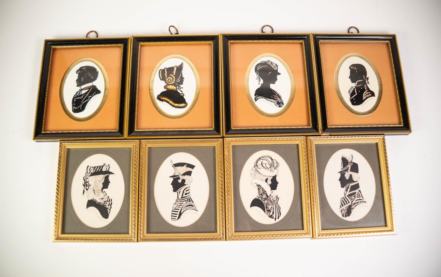 ENID ELLIOTT LINDER, EIGHT REPRODUCTION OVAL SILHOUETTES, each signed by the artist in pencil,