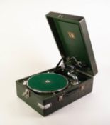 H.M.V. SPRING DRIVEN TABLE TOP RECORD PLAYER, with chromium plated pick-up arm and head, original