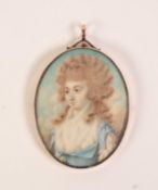 BRITISH SCHOOL (LATE EIGHTEENTH CENTURY)  OVAL PORTRAIT MINIATURE ON IVORY of a lady wearing a white