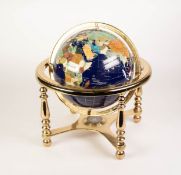 MODERN 'GEM STONE TERRESTRIAL GLOBE' mounted on a gilt brass gimbal type table top stand, the four