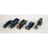 FIVE TRIANG MINIC VINTAGE TIN PLATE CLOCKWORK VEHICLES, to include steam road roller, green (
