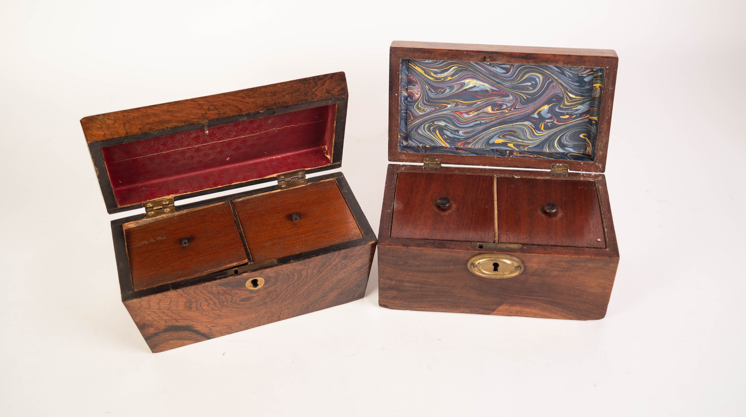 VICTORIAN ROSEWOOD SARCOPHAGUS SHAPED TEA CADDY, twin lidded interior with remnants of foil - Image 2 of 2