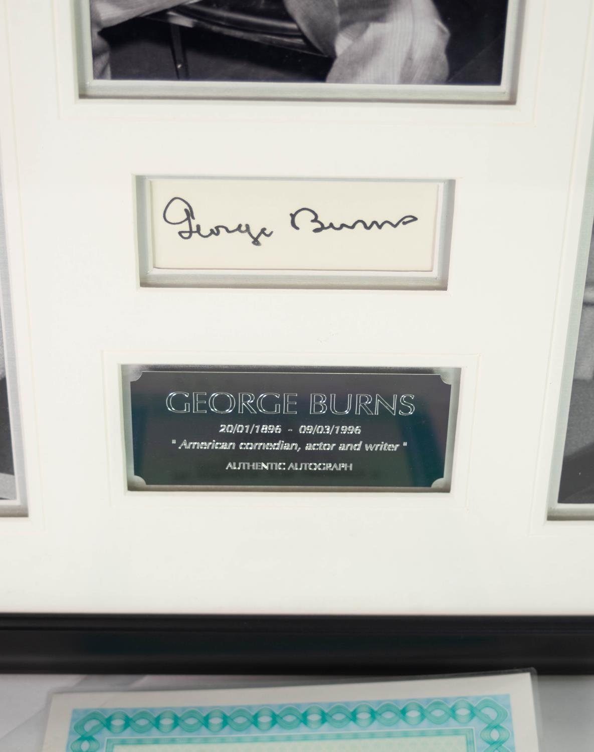 GEORGE BURNS - AMERICAN COMEDIAN AND ACTOR AUTOGRAPH ON WHITE CARD, mounted as montage with three - Image 3 of 3