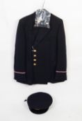PROBABLY MERCHANT NAVY UNIFORM, the epaulette and arm stripes in purple and gold, viz a cap with