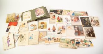 SMALL EARLY TWENTIETH CENTURY ALBUM OF POSTCARDS, MAINLY DESIGNS BY MARGARET W. TARRANT.  TOGETHER