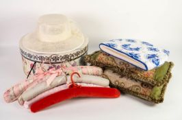 DECORATED CARDBOARD CIRCULAR HAT BOX, containing a lady's CREAM WIDE-BRIMMED STRAW HAT