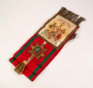 ANCIENT ORDER OF FORRESTERS PRINTED SILK AND GOLD BULLION SASH, pendant with bullion knot and