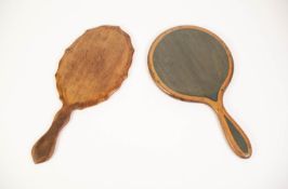 TWO EDWARDIAN WOODEN LADY'S DRESSING TABLE HAND MIRRORS (2)