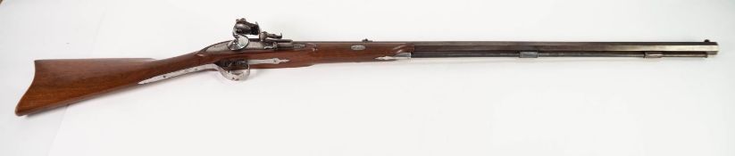 CIRCA 1820s FLINTLOCK LARGE BORE PLAINS RIFLE, having half-stocked octagonal rifled barrel, 34 1/2in