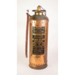 WATERLOO ,VINTAGE WATER TYPE FIRE EXTINGUISHER  by Read Campbell in oxydised copper complete with