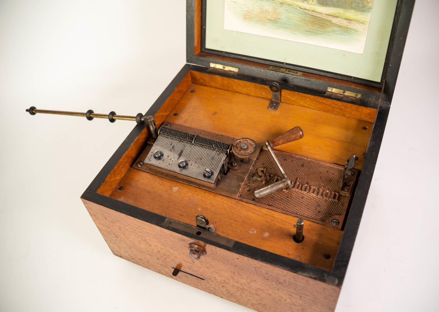 A LATE NINETEENTH CENTURY SYMPHONION TABLE DISC MUSIC BOX, playing 10" (25.4cm) discs on a 4 1/4" ( - Image 2 of 3