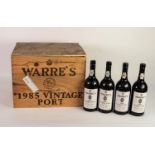 TWELVE BOTTLES OF WARRE?S VINTAGE PORT, 1985, IN ORIGINAL WOODEN CASE WITH MEDWAY BOND LABEL, 88/