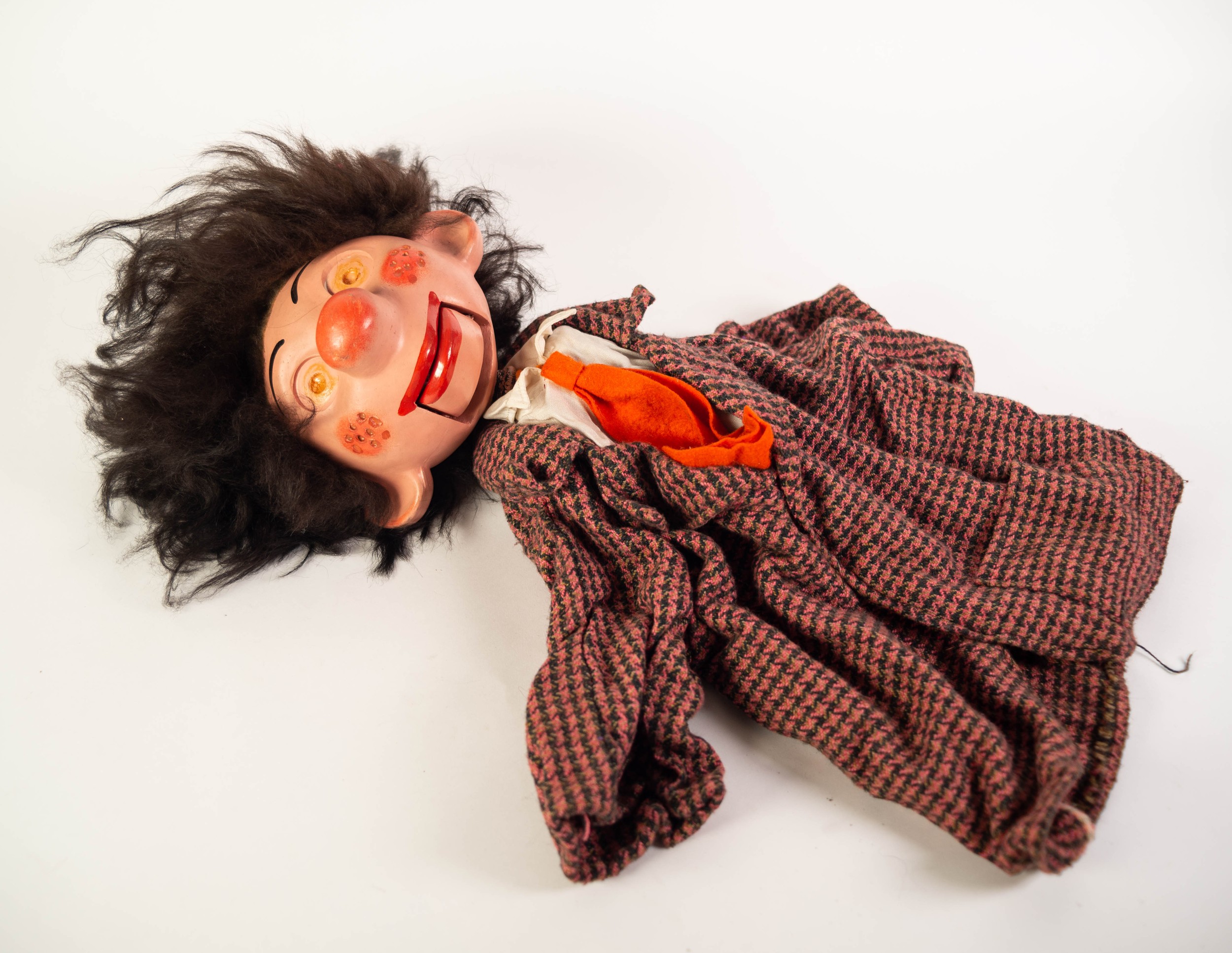 PELHAM  CIRCA 1960's VENTRILOQUIST PUPPET, the clown like character with wild black hair but lacks