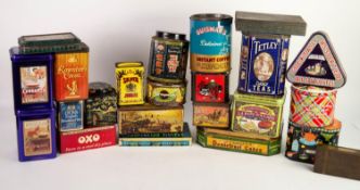APPROX 23 MAINLY MID TWENTIETH CENTURY BISCUIT, TEA AND OTHER TINS, including Pontefract Cakes,
