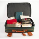 THE BALANCE OF AN OLD TIME COLLECTION HOUSED IN A SUITCASE AND CARDBOARD BOX. CONTENTS INCLUDE