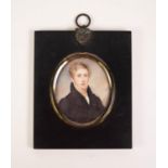 BRITISH SCHOOL (EARLY NINETEENTH CENTURY)  OVAL PORTRAIT MINIATURE ON IVORY of an elegant young