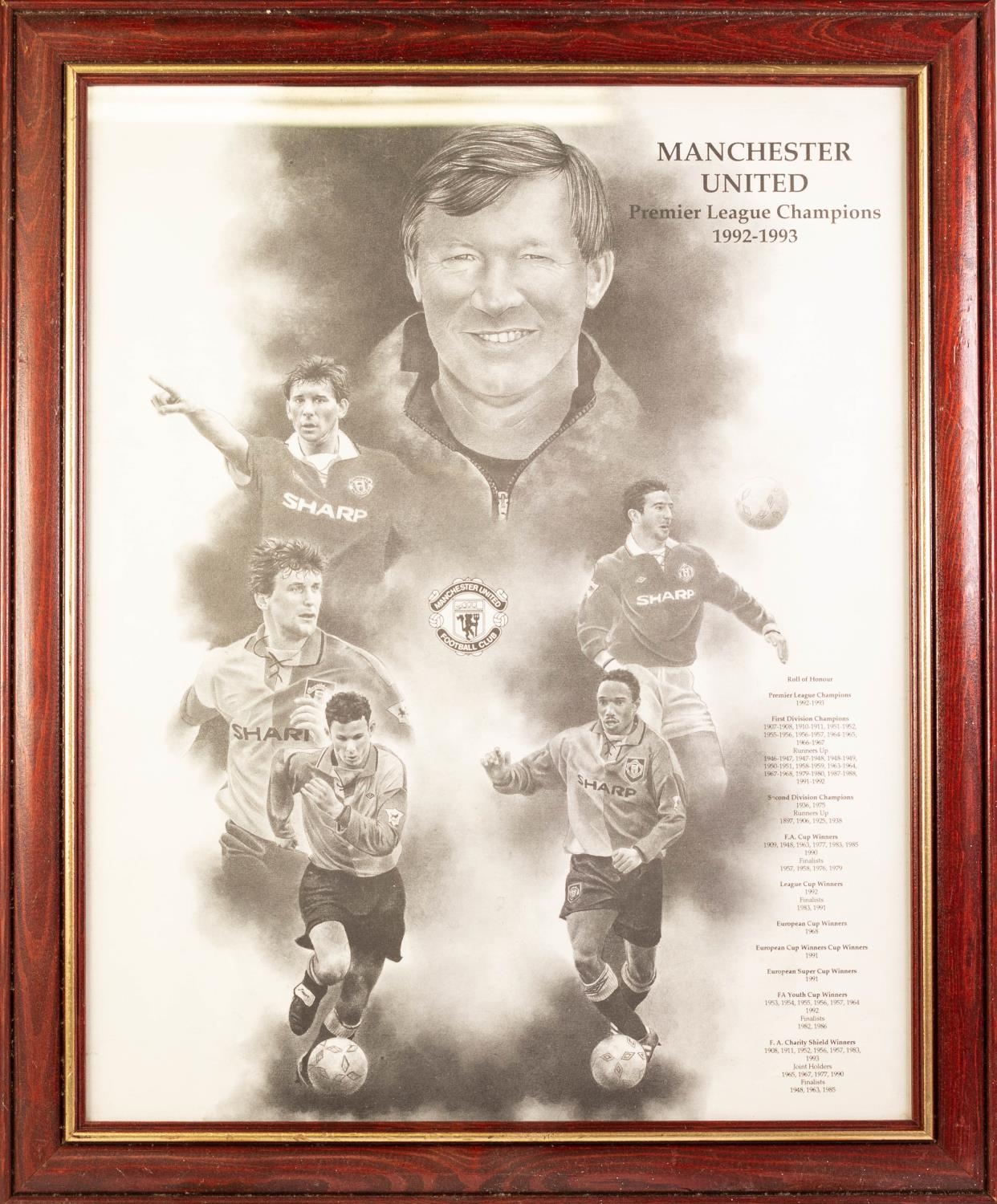 FIVE FRAMED PHOTOGRAPHIC PRINTS RELATING TO MANCHESTER UNITED including; 'King Eric' and a WALL - Image 3 of 7
