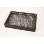 A CHINESE QING DYNASTY VEINED GREY HARDSTONE AND HUALI WOOD GALLERIED TRAY, 12 1/4" (31cm)  x 8 5/8"