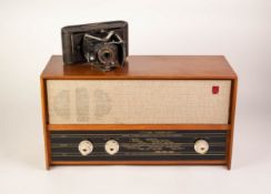 PHILIPS CIRCA 1970's TEAKWOOD CASED VALVE RADIO, type B4G37U No. BA4284 oblong with fabric speaker