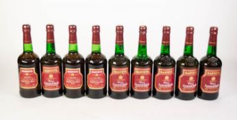 NINE FOIL EMBOSSED GREEN BOTTLES HARVEY'S CLUB AMONTILLADO MEDIUM DRY SHERRY, 17.5% VOL (9)