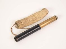 A NINETEENTH CENTURY BRASS TWO DRAW POCKET TELESCOPE, the screw-thread eye piece absent, in
