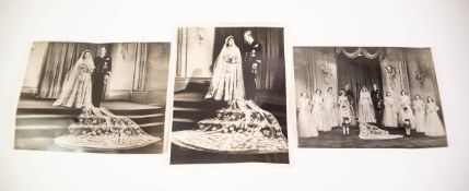 THREE PHOTOGRAPHS OF PRINCESS ELIZABETH AND PHILIP on the occasion of their wedding 1947, one
