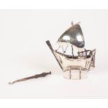 MIDDLE EASTERN SILVER (800 STANDARD) SMALL MODEL OF A DHOW, 3 1/2" (8.9cm) long on a STAND, AND A