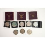 TWO GEORGE V 1935 JUBILEE CROWN COINS, THREE GEORGE VI 1951 FESTIVAL OF BRITAIN CROWN COINS,