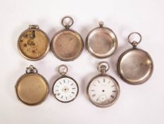 SEVEN NINETEENTH CENTURY AND LATER SILVER POCKET WATCH CASES, all open face, three having movements,