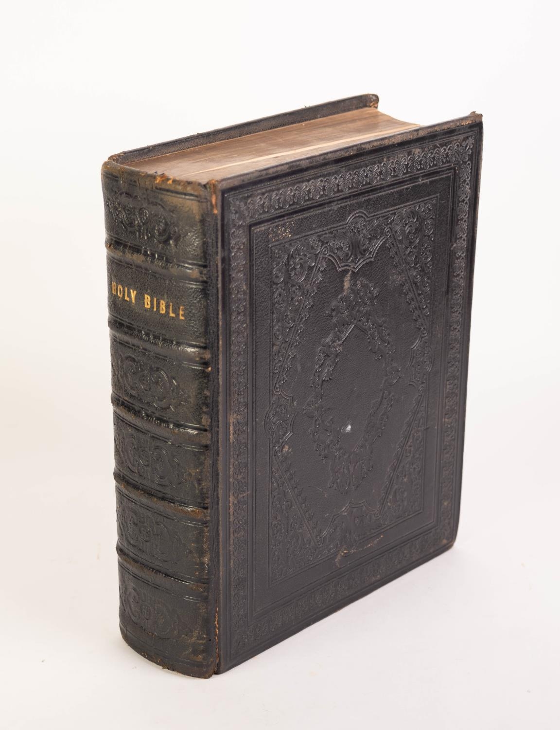 LARGE VICTORIAN FAMILY BIBLE - OXFORD UNIVERSITY PRESS 1857 with tooled leather binding interior