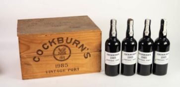 TWELVE BOTTLES OF COCKBURN?S VINTAGE PORT, 1985, IN ORIGINAL WOOD CASE, five bottles with