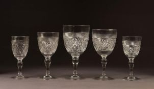 COLLECTION OF EARLY 20th CENTURY WEBB CUT GLASS STEM WINES, the ovoid bowls hobnail cut beneath a