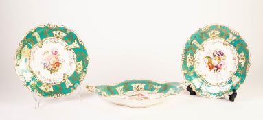 PROBABLY COALPORT, NINETEENTH CENTURY THREE PIECE PORCELAIN DESSERT SET, comprising: OVAL TWO