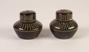 PAIR OF 1960s NIGERIAN STUDIO POTTERY TABLE CONDIMENTS with removable screw-on covers for salt and