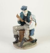 LLADRO PORCELAIN MODEL OF A SPANISH MARINER, whited bearded, seated on a crate showing his