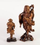 CHINESE CARVED BLONDE WOOD FIGURE OF A SAGE, modelled standing, carrying a gourd and fly swipe on