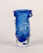 RAY ANNENBERG ?WHITEFRIARS DAY? SPECKLED BLUE GLASS, KNOBBLY VASE, 9 ¼? (23.5cm) high, etched to the