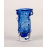 RAY ANNENBERG ?WHITEFRIARS DAY? SPECKLED BLUE GLASS, KNOBBLY VASE, 9 ¼? (23.5cm) high, etched to the