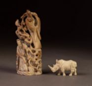 AGED CHINESE CARVED BLONDE WOOD FLAT BACK GROUP, modelled as figures AMONGST CLOUD FORMS OR