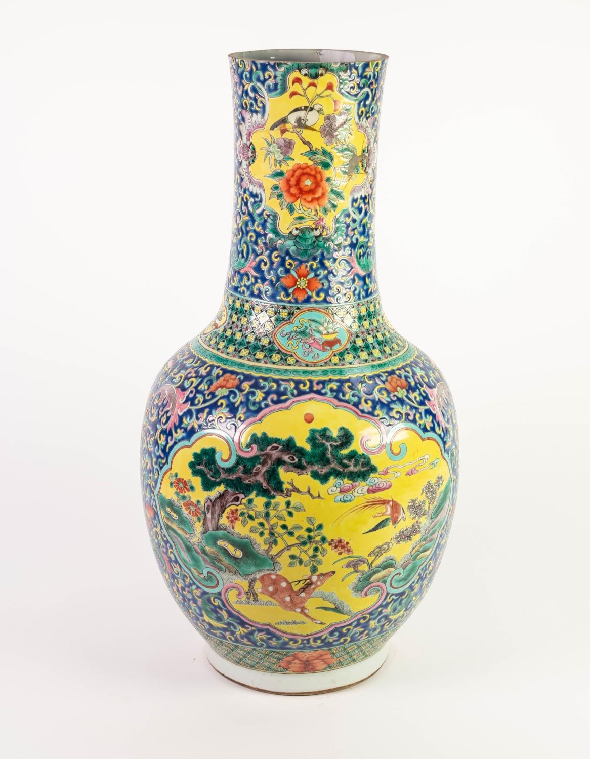 CHINESE QING DYNASTY PORCELAIN BOTTLE SHAPE VASE, the whole decorated in felangcai enamels, the - Image 2 of 2