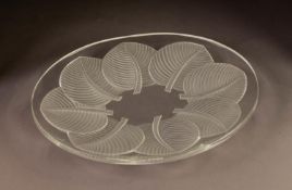 A. VERLYS, FRANCE, MOULDED GLASS SHALLOW DISH, of oval form, moulded with palm type leaves to the