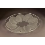 A. VERLYS, FRANCE, MOULDED GLASS SHALLOW DISH, of oval form, moulded with palm type leaves to the