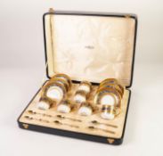 CIRCA 1930 CASED SET OF SIX LIMOGES PORCELAIN COFFEE CUPS AND SAUCERS, the case stamped - The