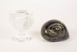 MODERN LALIQUE FROSTED AND CLEAR GLASS SMALL PEDESTAL VASE OR MATCH HOLDER, moulded in relief with